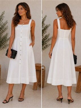 Banana Republic White Cotton Button-Front Summer Dress